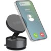 Czarny uchwyt na telefon z logo "sbs" trzyma smartfon, na którego ekranie widoczny jest ekran połączenia wideo z napisem "Office Incoming video call...". Na ekranie telefonu znajduje się również powiadomienie o spotkaniu z tekstem "Meeting Reminder Office 9:00 - 11:00".