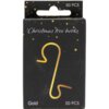 Czarne opakowanie z motywem złotych gwiazdek zawiera napis "Christmas tree hooks" oraz dużą ilustrację złotego haczyka. Na dole opakowania widnieje tekst "Gold 50 PCS".