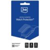 Niebieskie opakowanie z białym logo "3mk" i napisem "premium protection Watch Protection™", przedstawiające grafikę zegarka z nałożonym szkłem ochronnym. Na dole znajdują się informacje: "FULL SCREEN protection", "3 pcs.", "0.2 mm thickness" oraz kod QR z napisem "Watch Protection™".