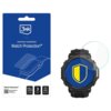 Opakowanie produktu z logo "3mk" i napisem "premium protection Watch Protection™" obok zegarka z nałożonym szkłem ochronnym, na którego ekranie widoczna jest tarcza w kolorach niebieskim i żółtym. Na opakowaniu znajdują się informacje: "FULL SCREEN protection", "3 pcs.", "0.2 mm thickness".