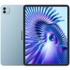 Tablet w kolorze niebieskim z widocznym logo "Blackview" na tylnej obudowie. Ekran wyświetla abstrakcyjny wzór w odcieniach fioletu i niebieskiego z centralnie umieszczoną kulą.