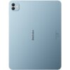 Niebieski tablet z widocznym logo "Blackview" na środku tylnej obudowy, z podwójnym aparatem i lampą błyskową w górnym rogu. Na dole znajdują się oznaczenia certyfikacyjne i drobny tekst.