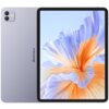 Na zdjęciu widoczny jest tablet w kolorze fioletowym z wyświetlaczem prezentującym abstrakcyjny wzór w odcieniach pomarańczowego i fioletowego. Na obudowie tabletu znajduje się napis "Blackview".