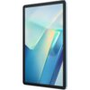 Tablet w kolorze niebieskim z dużym ekranem, na którym wyświetlany jest abstrakcyjny, kolorowy wzór. Urządzenie ma cienkie ramki i nowoczesny design.