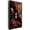 Tablet z czarną obudową wyświetla dynamiczną grafikę z pomarańczowymi i czerwonymi promieniami oraz białym napisem "5G" na ekranie. Obudowa ma solidny, ochronny design.