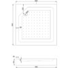 Rysunek techniczny przedstawia kwadratowy brodzik prysznicowy o wymiarach 900 x 900 mm z otworem odpływowym o średnicy 65 mm, umieszczonym 220 mm od krawędzi. Widoczne są również wymiary wysokości brodzika: 140 mm całkowitej wysokości oraz 45 mm głębokości.