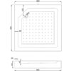 Rysunek techniczny przedstawia kwadratowy brodzik prysznicowy o wymiarach 900 x 900 mm z otworem odpływowym o średnicy 50 mm, umieszczonym 220 mm od krawędzi. Widoczne są również wymiary boczne: wysokość 140 mm, z czego 45 mm to głębokość brodzika.
