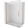Przesuwana kabina prysznicowa o wymiarach 150 x 90 cm z matowym szkłem i elementami w kolorze szczotkowanej miedzi. Produkt ma prostokątny kształt i minimalistyczny design.