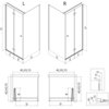 Schemat przedstawia dwie wersje kabiny prysznicowej: lewą (L) i prawą (R), z oznaczeniami wymiarów H, F, E, G, A1, X1, Y1, A2, X2, Y2, B, D. Na rysunku widoczne są także szczegółowe przekroje boczne i górne z dodatkowymi oznaczeniami wymiarów.