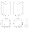Schemat przedstawia dwie wersje kabiny prysznicowej z oznaczeniami literowymi: L i R, z wymiarami oznaczonymi jako H, C, B, E, A1, X1, Y1, A2, X2, Y2, D. Na dole znajdują się widoki z góry i z boku z dodatkowymi oznaczeniami wymiarów.