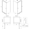 Na zdjęciu znajduje się techniczny rysunek kabiny prysznicowej z oznaczeniami wymiarów i literami: L, R, H, E, F, A1, X1, Y1, A2, X2, Y2, D, B. Rysunek przedstawia dwa warianty montażu kabiny oraz szczegóły konstrukcyjne z przekrojami.