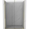 Przesuwane drzwi prysznicowe o szerokości 160 cm z transparentnego szkła, z elementami w kolorze złotym, zamontowane w marmurowej wnęce. Produkt ma prosty, nowoczesny design z pionowym uchwytem.