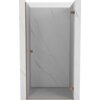 Drzwi prysznicowe uchylne w kolorze różowego złota, o wymiarach 65 cm, z transparentnym szkłem, zamontowane w marmurowej wnęce. Produkt: Mexen Lunar-B, model 832-065-000-60-00-P.