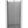 Przesuwane drzwi prysznicowe o szerokości 110 cm, wykonane z transparentnego szkła, z wykończeniem w kolorze gun gray szczotkowanym. Produkt ma prosty, nowoczesny design z pionowym uchwytem po jednej stronie.