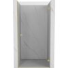 Drzwi prysznicowe uchylne o szerokości 60 cm, wykonane z transparentnego szkła, z elementami w kolorze złotym szczotkowanym. Produkt "Mexen Lunar-B" ma elegancki, minimalistyczny design z marmurowym wzorem na ścianach.
