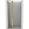 Przeszklone drzwi prysznicowe o złotych ramach, zamontowane w marmurowej wnęce. Produkt to "Mexen Mist L drzwi prysznicowe uchylne 115 cm, transparent, złote - 8A4L-115-000-50-00".