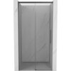 Przesuwane drzwi prysznicowe o szerokości 105 cm, wykonane z transparentnego szkła, z wykończeniem w kolorze gun metal, zamontowane w marmurowej wnęce. Drzwi posiadają prostokątny uchwyt po jednej stronie.