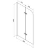 Schemat przedstawia dwuskrzydłowy parawan nawannowy o wymiarach 80 x 140 cm z zaznaczonymi wymiarami 370 mm i 365 mm dla poszczególnych skrzydeł. Produkt jest transparentny, z elementami w kolorze złotym, a na rysunku widoczne są linie i oznaczenia wymiar