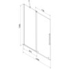 Schematyczny rysunek przedstawia dwuskrzydłowy, rozsuwany parawan nawannowy o wymiarach 140 x 150 cm, z zaznaczonymi wymiarami 730 mm i 675 mm oraz uchwytem. Produkt wykonany jest w kolorze grafitowym z niklowanym wykończeniem.