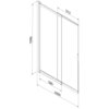 Schemat przedstawia dwuskrzydłowy, przesuwny parawan nawannowy o wymiarach 1000 x 1500 mm, z oznaczeniami długości 513 mm i 585 mm. Produkt jest opisany jako "Mexen Fox parawan nawannowy 2-skrzydłowy przesuwny 100 x 150 cm, transparent, miedź szczotkowana