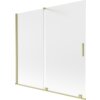 Dwuskrzydłowy, rozsuwany parawan nawannowy o wymiarach 170 x 150 cm, wykonany z matowego szkła z elementami w kolorze złotym szczotkowanym. Produkt ma prostokątny kształt z uchwytem na jednym ze skrzydeł.