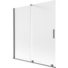 Dwuskrzydłowy, rozsuwany parawan nawannowy o wymiarach 150 x 150 cm, wykonany z matowego szkła w kolorze gun metal, z prostokątnym uchwytem. Produkt ma minimalistyczny design z metalowymi elementami konstrukcyjnymi.