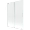 Dwuskrzydłowy, rozsuwany parawan nawannowy o wymiarach 130 x 150 cm, wykonany z transparentnego szkła z białymi elementami konstrukcyjnymi. Produkt posiada prosty uchwyt i minimalistyczny design.
