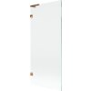 Przezroczysty parawan nawannowy z jednym skrzydłem, o wymiarach 80 x 150 cm, z elementami w kolorze różowego złota. Produkt ma prostą, minimalistyczną konstrukcję z widocznymi metalowymi uchwytami.
