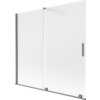 Dwuskrzydłowy, rozsuwany parawan nawannowy o wymiarach 170 x 150 cm, wykonany z matowego szkła w kolorze gun metal, z prostokątnym uchwytem. Produkt ma minimalistyczny design z metalowymi elementami konstrukcyjnymi.