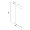 Schemat przedstawia dwuskrzydłowy parawan nawannowy o wymiarach 100 x 150 cm z zaznaczonymi wymiarami 420 mm i 500 mm. Produkt jest transparentny, z elementami w kolorze złotym.