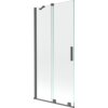 Dwuskrzydłowy, rozsuwany parawan nawannowy o wymiarach 95 x 150 cm, wykonany z przezroczystego szkła, z elementami w kolorze szczotkowanego szarego metalu. Produkt posiada prostokątny uchwyt i metalowe mocowania.