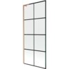 Jednoskrzydłowy parawan nawannowy o wymiarach 80 x 150 cm z czarną kratką i ramą w kolorze miedzi szczotkowanej. Produkt ma prostokątny kształt i jest podzielony na osiem równych sekcji przez czarne linie.
