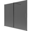 Dwuskrzydłowy, rozsuwany parawan nawannowy w kolorze grafitowym z metalicznymi elementami, posiada prostokątną rączkę i wspornik stabilizujący. Produkt ma minimalistyczny design i gładką powierzchnię.
