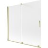 Dwuskrzydłowy, rozsuwany parawan nawannowy o wymiarach 170 x 150 cm, wykonany z matowego szkła z elementami w złotym kolorze. Produkt ma prostokątny kształt i posiada uchwyt na jednym ze skrzydeł.