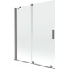Dwuskrzydłowy, rozsuwany parawan nawannowy o wymiarach 140 x 150 cm, wykonany z transparentnego szkła z metalowymi elementami w kolorze gun metal. Produkt posiada prostokątny uchwyt i solidne mocowania.