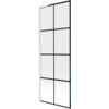 Jednoskrzydłowy parawan nawannowy o wymiarach 70 x 150 cm z czarną kratką i białą ramą. Produkt ma prostokątny kształt i jest podzielony na osiem równych sekcji przez czarne linie.