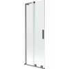 Dwuskrzydłowy, rozsuwany parawan nawannowy o wymiarach 70 x 150 cm, wykonany z przezroczystego szkła z elementami w kolorze gun gray szczotkowanym. Produkt ma prostokątną, metalową ramę i pionowy uchwyt.