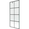 Przesłany obraz przedstawia jednoskrzydłowy parawan nawannowy o wymiarach 80 x 150 cm z czarną kratką i szczotkowanym wykończeniem w kolorze gun gray. Produkt ma prostokątny kształt z metalowymi elementami konstrukcyjnymi i widocznym uchwytem na górze.