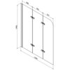 Schemat techniczny przedstawia trójskrzydłowy parawan nawannowy o wymiarach 1200 x 1400 mm, z zaznaczonymi wymiarami poszczególnych segmentów: 408 mm, 392 mm i 327 mm. Parawan jest transparentny z czarnymi elementami mocującymi.