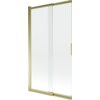 Dwuskrzydłowy, przesuwny parawan nawannowy o wymiarach 100 x 150 cm, wykonany z transparentnego szkła z złotymi elementami konstrukcyjnymi. Produkt ma prosty, nowoczesny design z widocznym uchwytem na jednym ze skrzydeł.