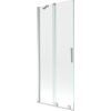Dwuskrzydłowy, rozsuwany parawan nawannowy o wymiarach 80 x 150 cm, wykonany z przezroczystego szkła z chromowanymi elementami. Produkt ma prosty, nowoczesny design z metalowym uchwytem.