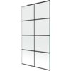 Parawan nawannowy o wymiarach 100 x 150 cm z czarną kratką i białą ramą, składający się z jednego skrzydła. Produkt ma prostokątny kształt z podziałem na osiem równych sekcji.