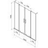 Schemat przedstawia dwuskrzydłowy, rozsuwany parawan nawannowy o wymiarach 2000 x 1500 mm, z oznaczeniami wymiarów: 530 mm, 475 mm. Produkt ma szronione wykończenie i chromowane elementy.