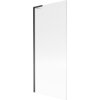 Przedstawiony jest parawan nawannowy o wymiarach 80 x 150 cm z czarną ramą i pionowymi prążkami na powierzchni szkła. Produkt ma minimalistyczny design i jest jednoskrzydłowy.