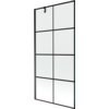 Szklany parawan nawannowy z czarną ramą i kratką, składający się z jednego skrzydła. Produkt ma prostokątny kształt i minimalistyczny design.