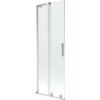 Dwuskrzydłowy, rozsuwany parawan nawannowy o wymiarach 70 x 150 cm, wykonany z przezroczystego szkła z chromowanymi elementami. Produkt posiada prostokątny uchwyt i metalowe profile.