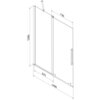 Schemat techniczny przedstawia dwuskrzydłowy, rozsuwany parawan nawannowy o wymiarach 140 x 150 cm, z zaznaczonymi wymiarami 730 mm i 675 mm. Produkt ma złote wykończenie i jest oznaczony jako "Mexen Velar parawan nawannowy 2-skrzydłowy rozsuwany 140 x 150 cm, szron, złoty - 896-140-000-31-50".