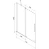 Schemat przedstawia dwuskrzydłowy, rozsuwany parawan nawannowy o wymiarach 75 x 150 cm, z oznaczeniami wymiarów: 405 mm, 350 mm i 750 mm. Produkt ma szronioną powierzchnię i złote wykończenie.