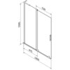 Schemat przedstawia dwuskrzydłowy, rozsuwany parawan nawannowy o wymiarach 100 x 150 cm, z oznaczeniami długości 530 mm i 475 mm. Produkt jest opisany jako "Mexen Velar L parawan nawannowy 2-skrzydłowy rozsuwany 100 x 150 cm, grafit, różowe złoto - 896-100-003-41-60".