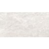 Zdjęcie przedstawia płytkę podłogowo-ścienną o wymiarach 120 x 60 cm z połyskiem, w jasnym odcieniu z delikatnym, marmurowym wzorem. Powierzchnia płytki jest gładka i szkliwiona, z subtelnymi żyłkami i wzorami przypominającymi naturalny kamień.